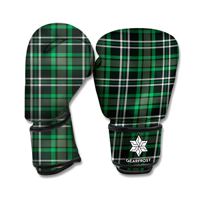 Green Black And White Tartan Print Boxing Gloves