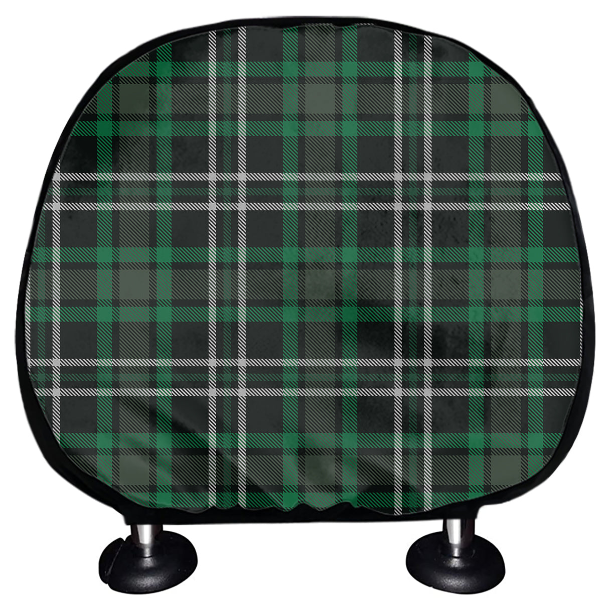 Green Black And White Tartan Print Car Headrest Covers