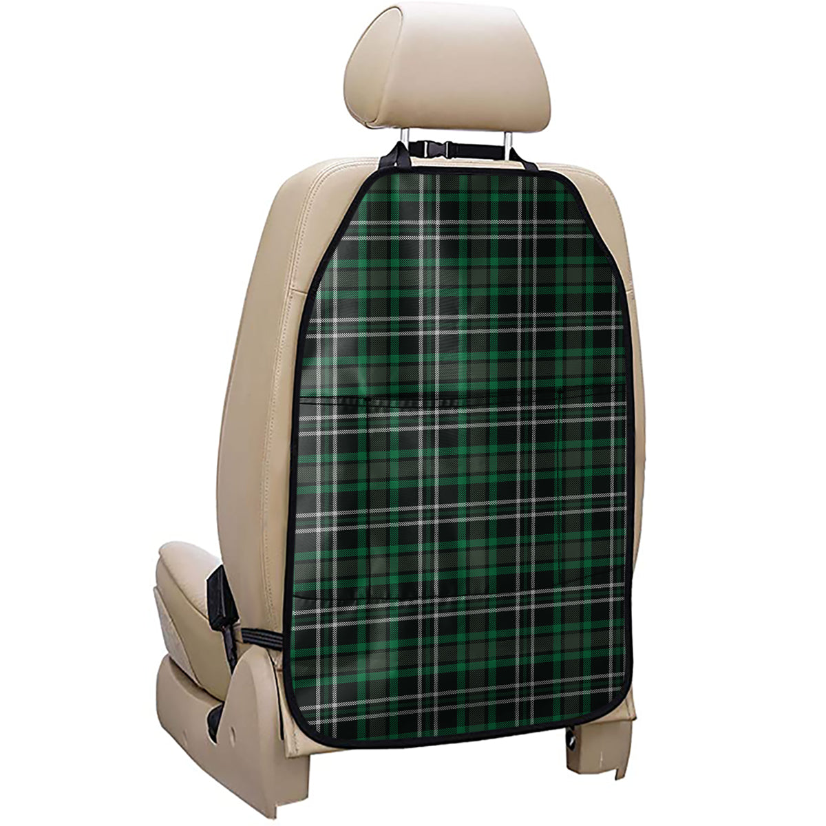 Green Black And White Tartan Print Car Seat Organizers