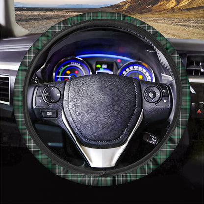 Green Black And White Tartan Print Car Steering Wheel Cover