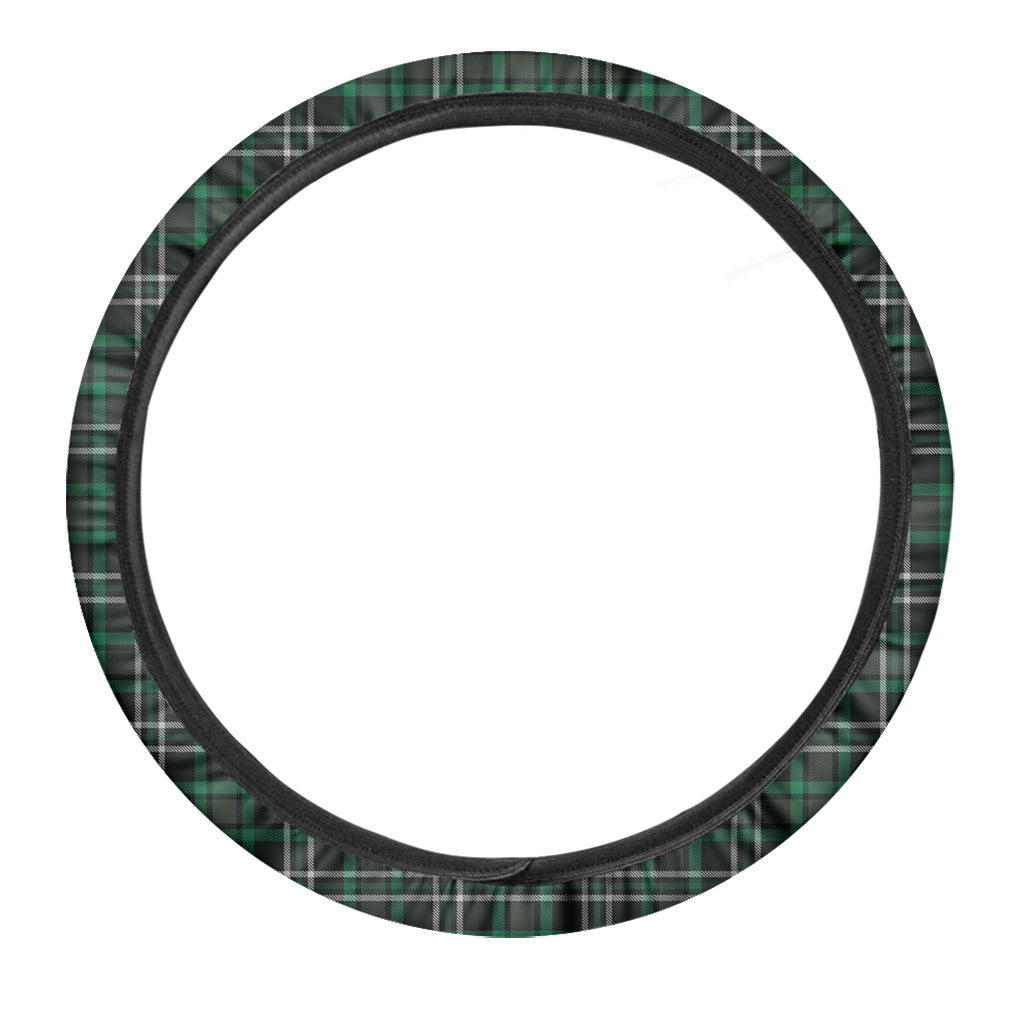 Green Black And White Tartan Print Car Steering Wheel Cover