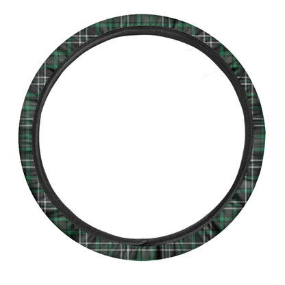 Green Black And White Tartan Print Car Steering Wheel Cover
