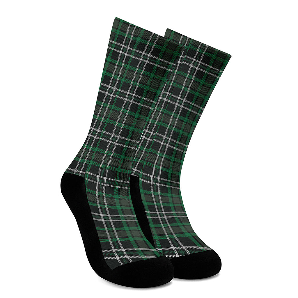 Green Black And White Tartan Print Crew Socks