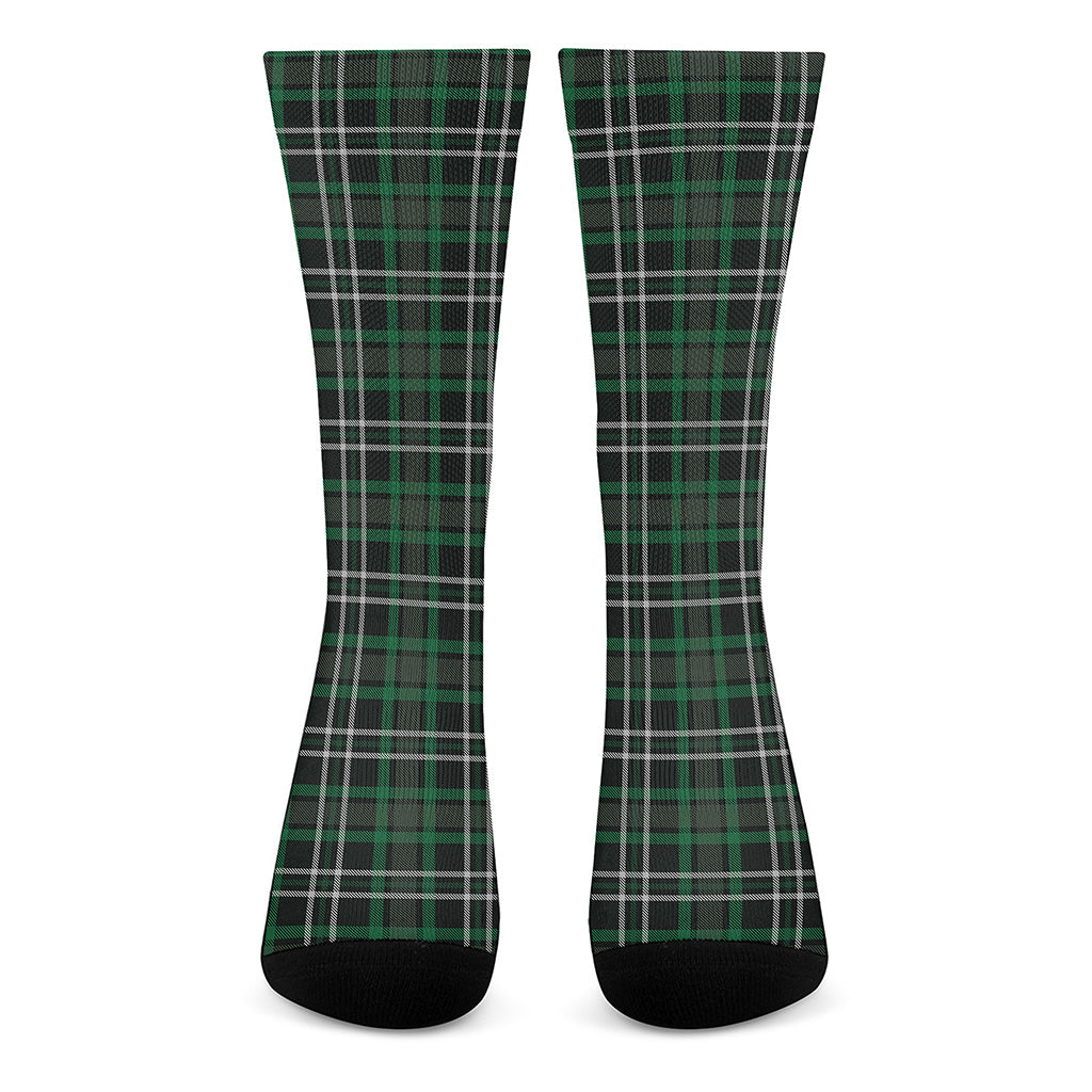 Green Black And White Tartan Print Crew Socks