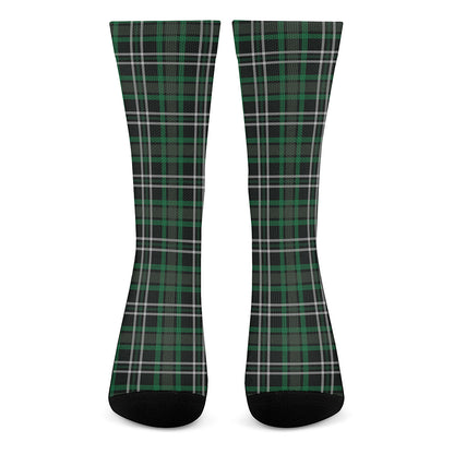 Green Black And White Tartan Print Crew Socks