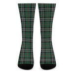 Green Black And White Tartan Print Crew Socks