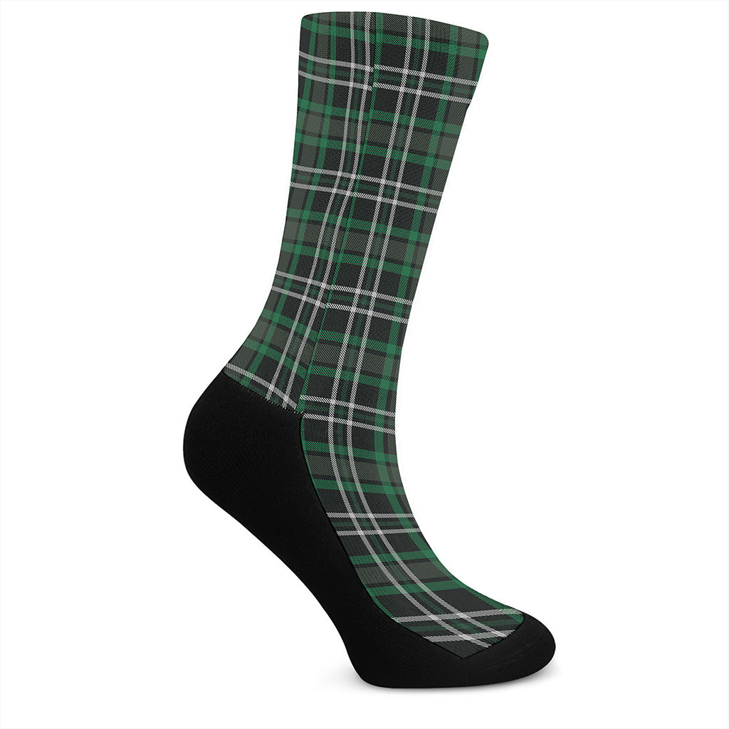 Green Black And White Tartan Print Crew Socks