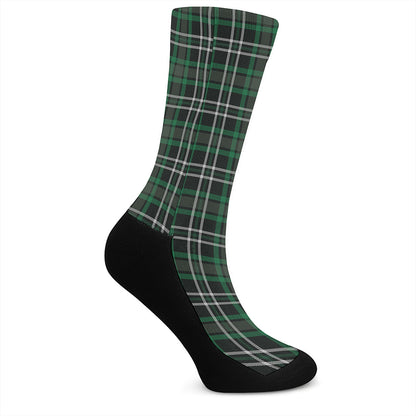 Green Black And White Tartan Print Crew Socks