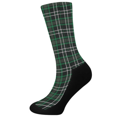 Green Black And White Tartan Print Crew Socks