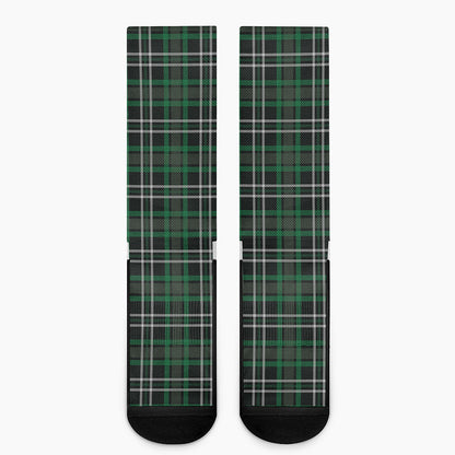 Green Black And White Tartan Print Crew Socks