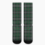 Green Black And White Tartan Print Crew Socks