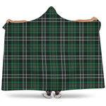 Green Black And White Tartan Print Hooded Blanket