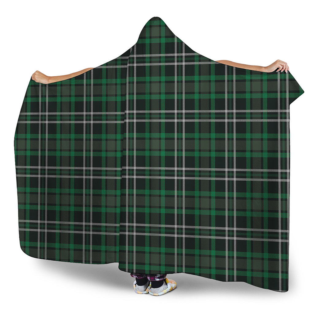 Green Black And White Tartan Print Hooded Blanket