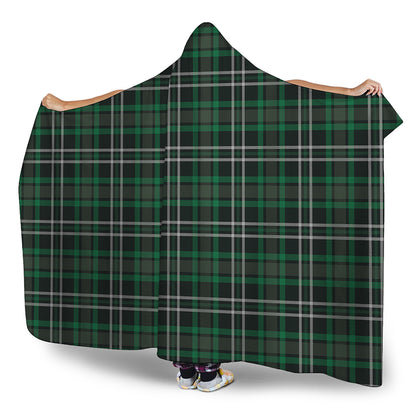Green Black And White Tartan Print Hooded Blanket