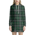 Green Black And White Tartan Print Pullover Hoodie Dress