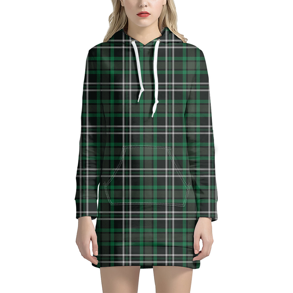 Green Black And White Tartan Print Hoodie Dress