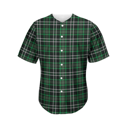 Green Black And White Tartan Print Men's Baseball Jersey