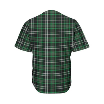 Green Black And White Tartan Print Men's Baseball Jersey