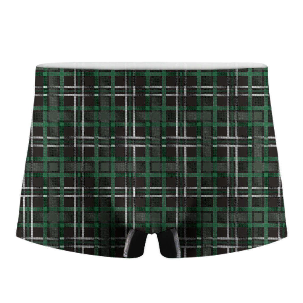 Green Black And White Tartan Print Men's Boxer Briefs