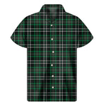 Green Black And White Tartan Print Men's Short Sleeve Shirt