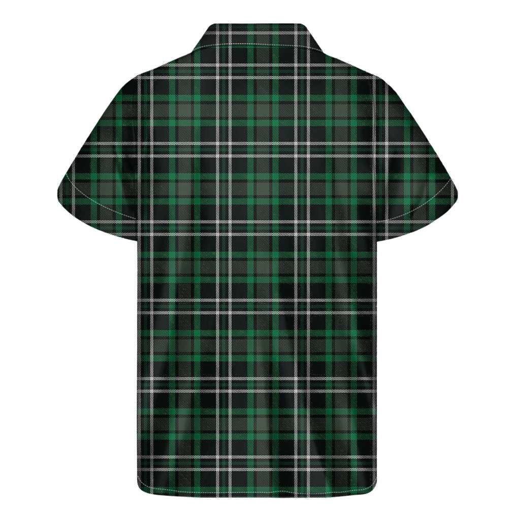 Green Black And White Tartan Print Men's Short Sleeve Shirt