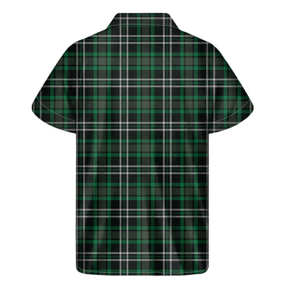 Green Black And White Tartan Print Men's Short Sleeve Shirt