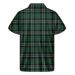 Green Black And White Tartan Print Men's Short Sleeve Shirt