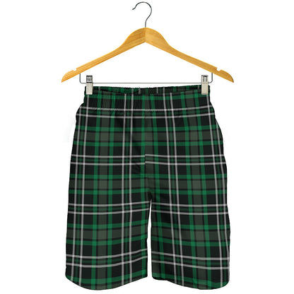 Green Black And White Tartan Print Men's Shorts