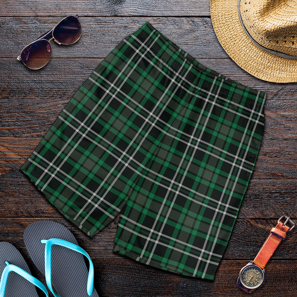 Green Black And White Tartan Print Men's Shorts