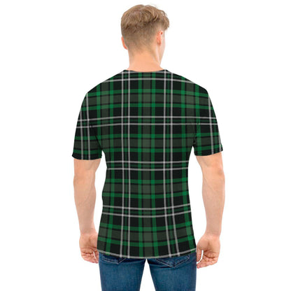 Green Black And White Tartan Print Men's T-Shirt