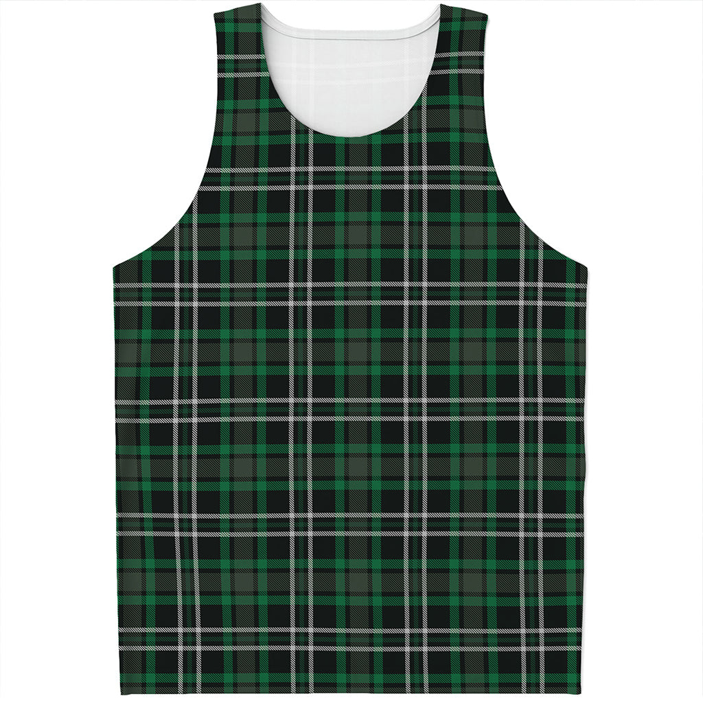 Green Black And White Tartan Print Men's Tank Top