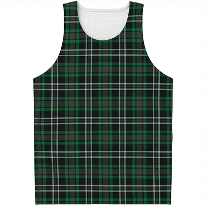 Green Black And White Tartan Print Men's Tank Top