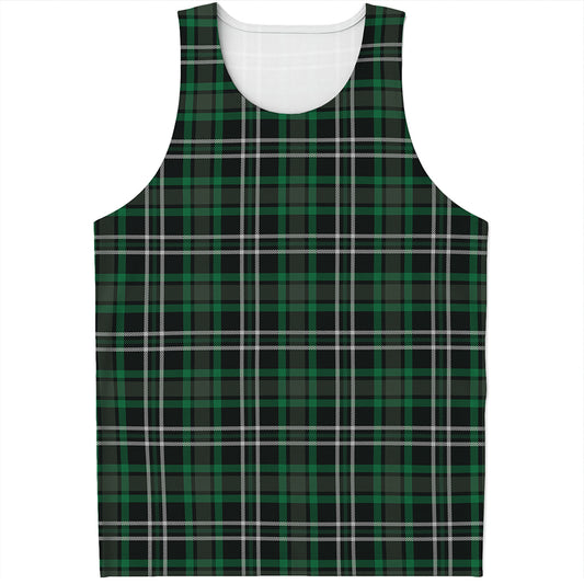 Green Black And White Tartan Print Men's Tank Top