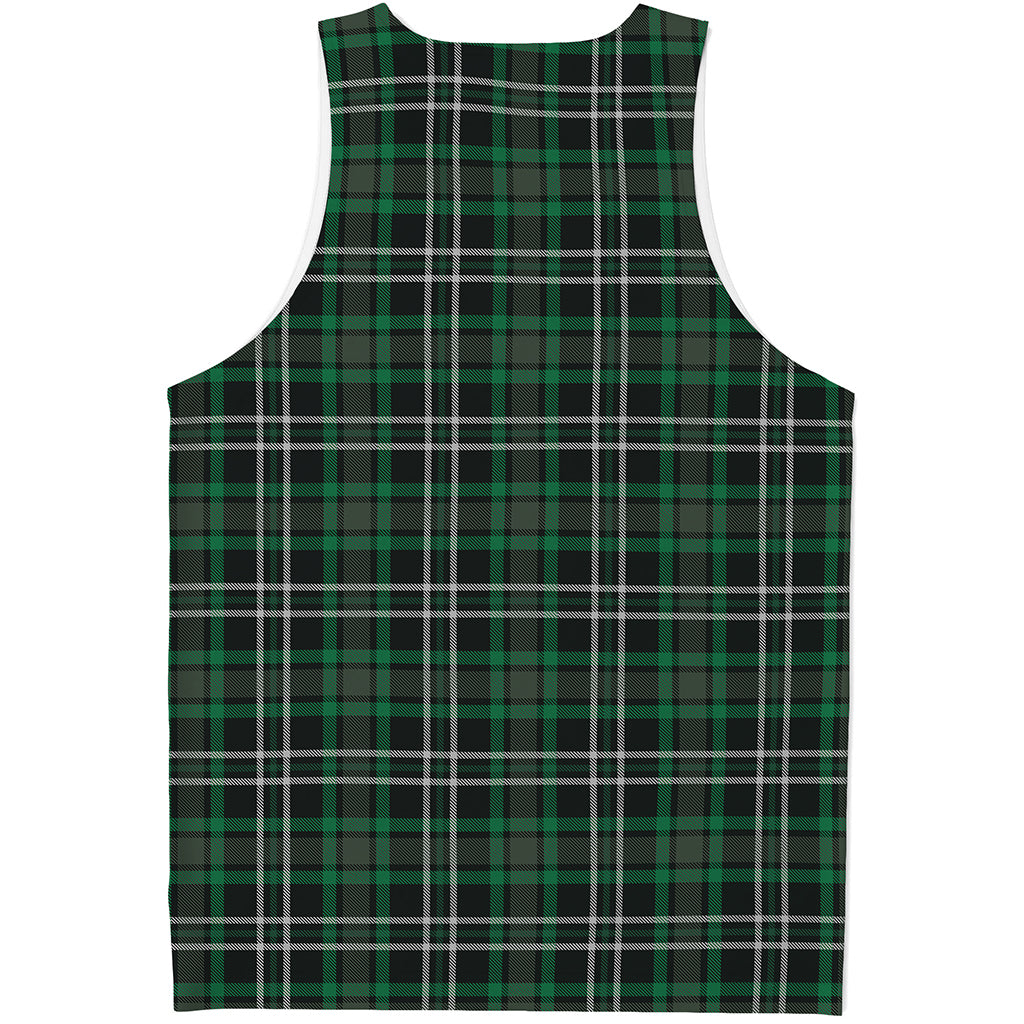 Green Black And White Tartan Print Men's Tank Top