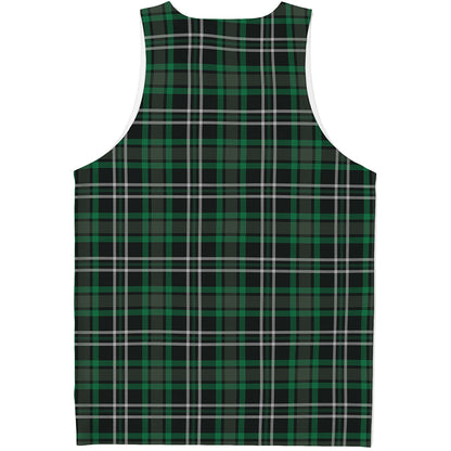 Green Black And White Tartan Print Men's Tank Top