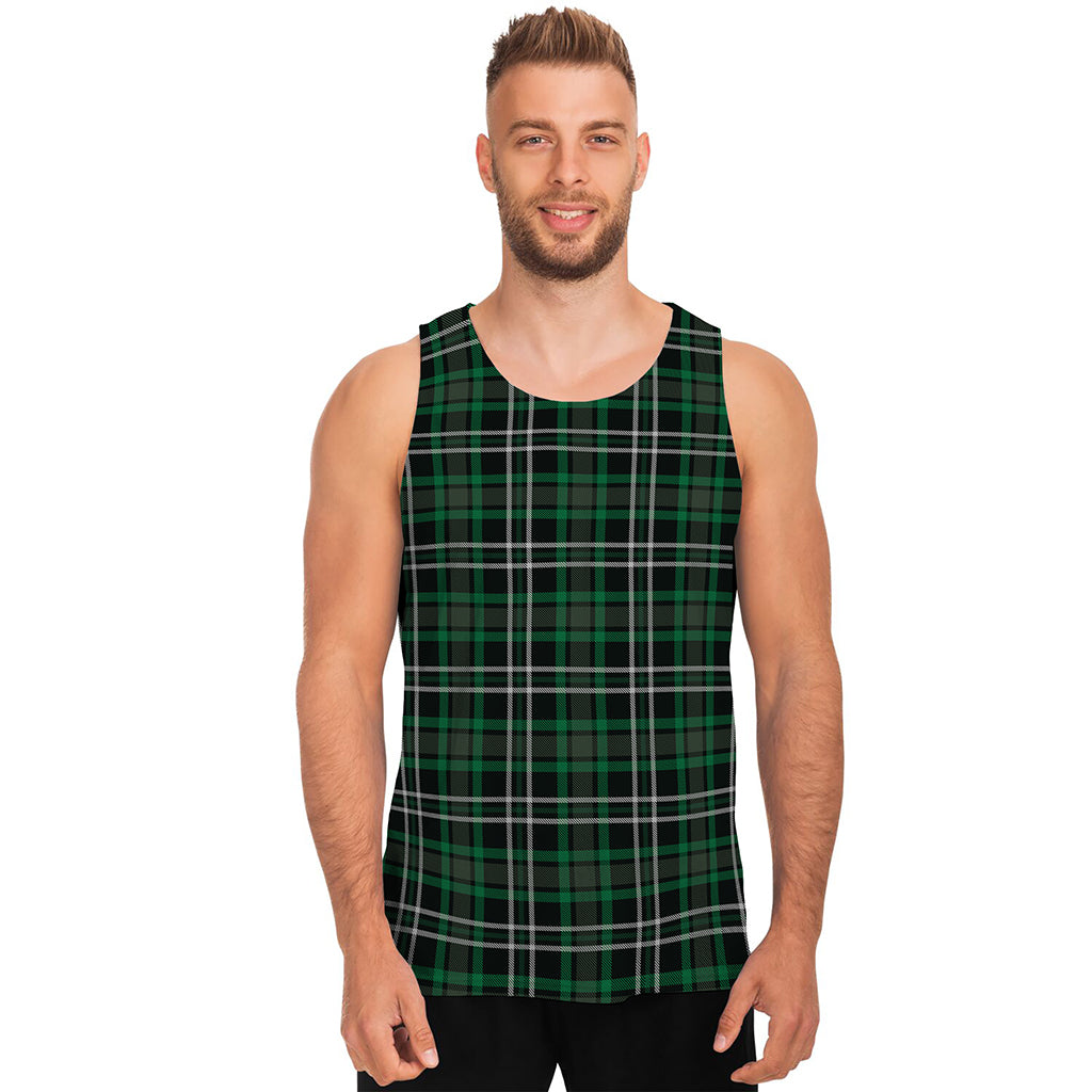 Green Black And White Tartan Print Men's Tank Top