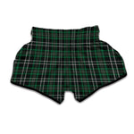 Green Black And White Tartan Print Muay Thai Boxing Shorts