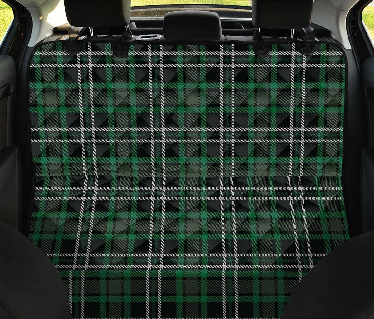 Green Black And White Tartan Print Pet Car Back Seat Cover