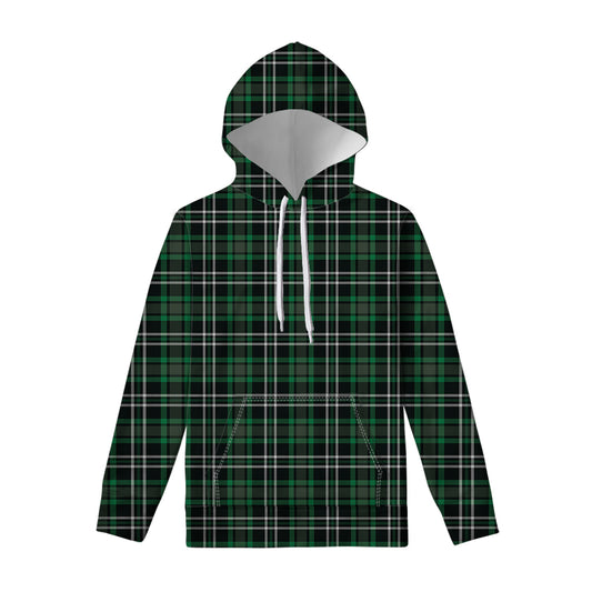Green Black And White Tartan Print Pullover Hoodie