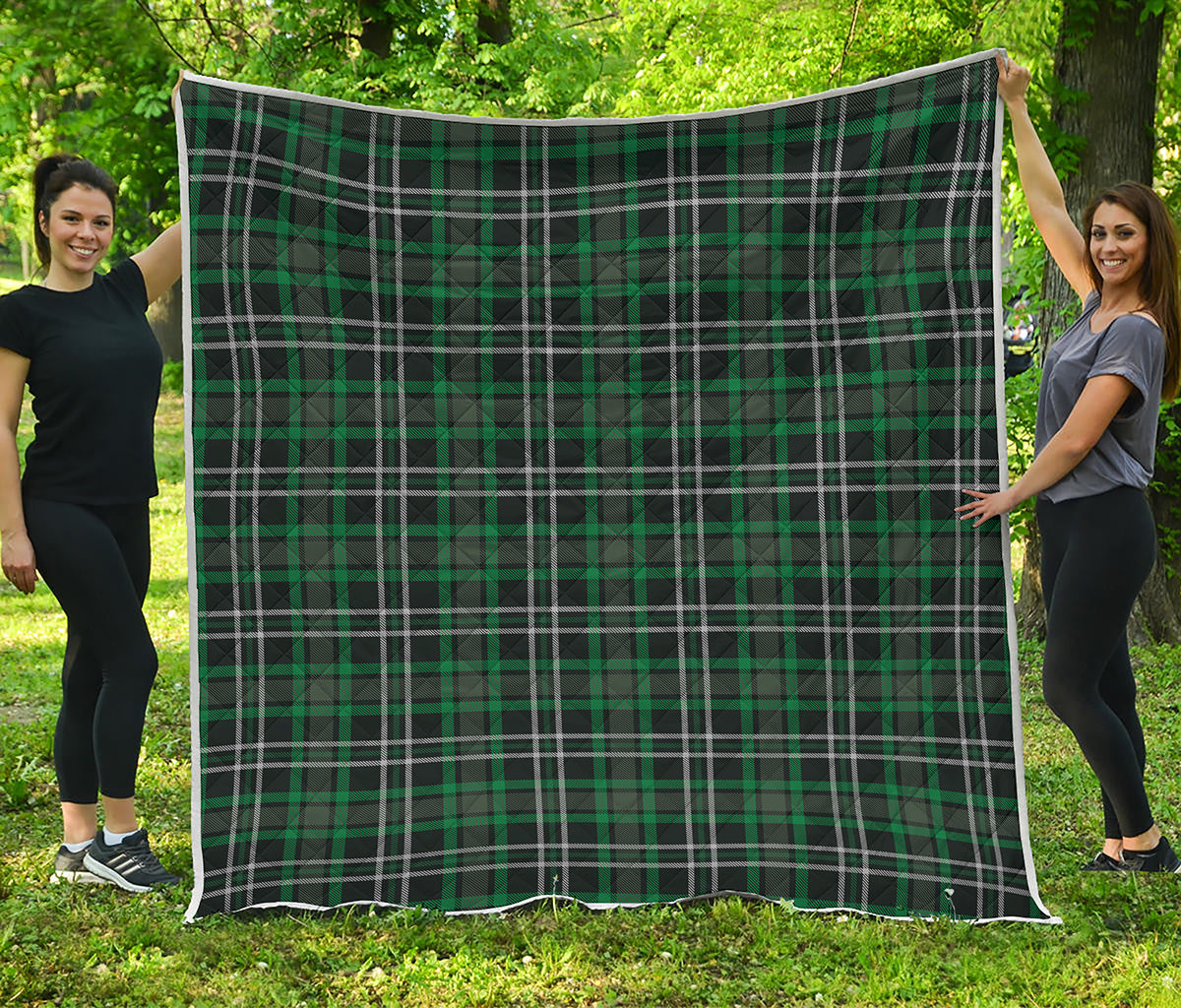 Green Black And White Tartan Print Quilt