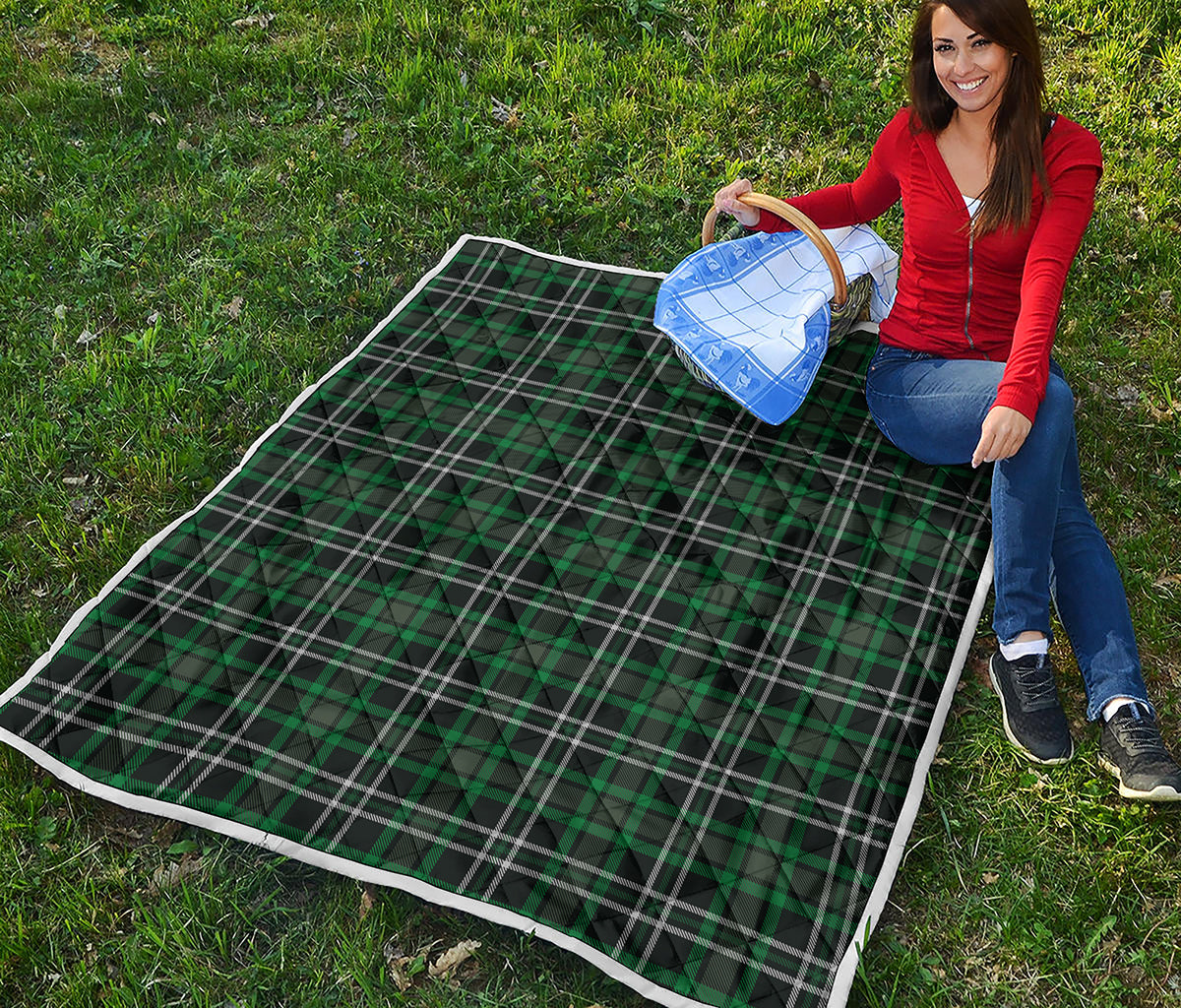 Green Black And White Tartan Print Quilt