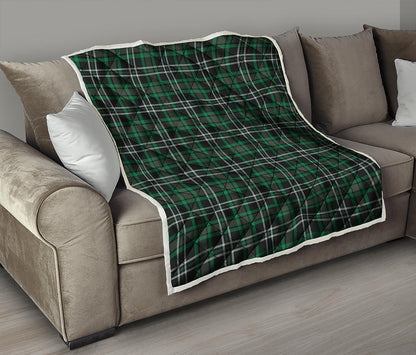 Green Black And White Tartan Print Quilt