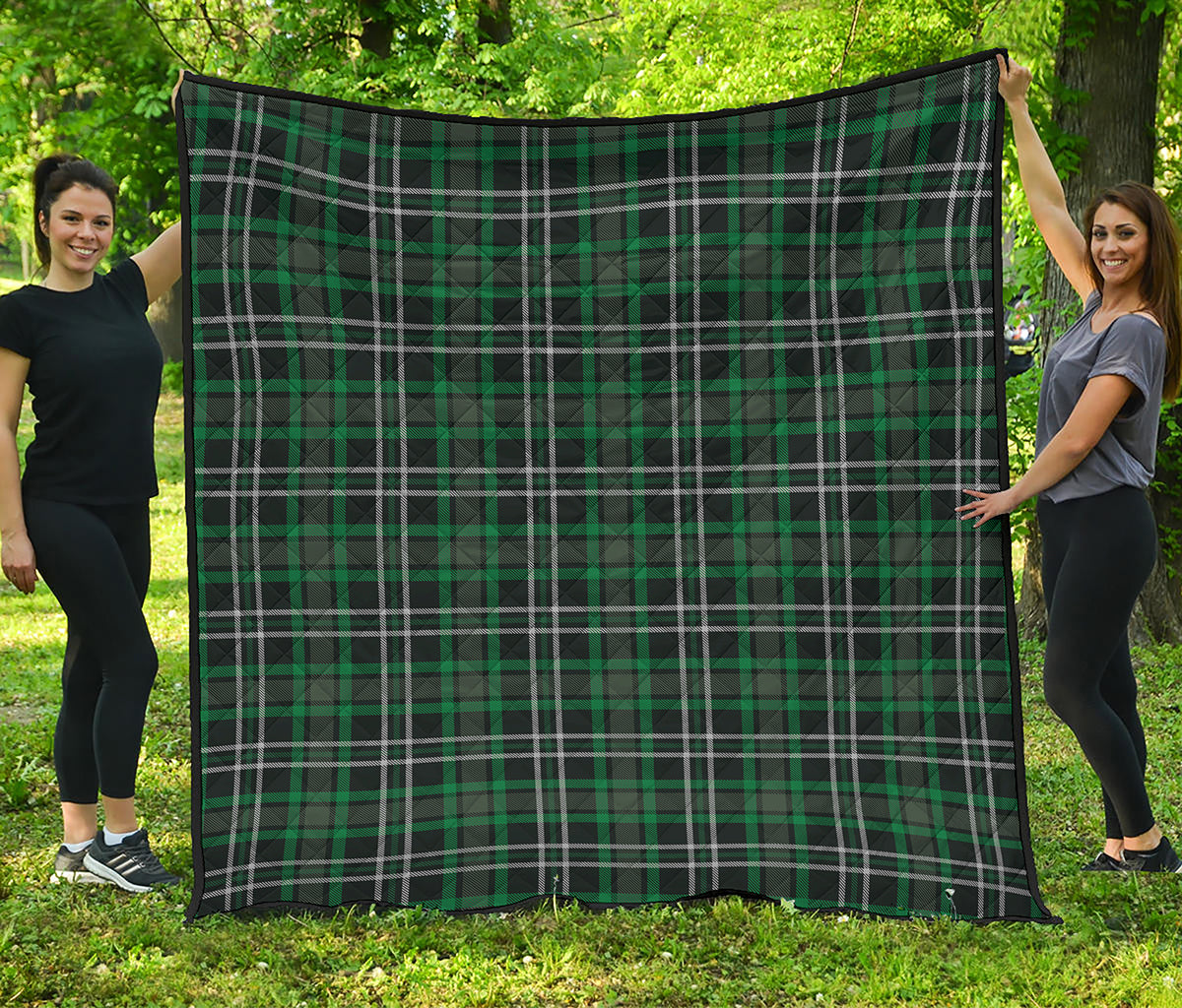 Green Black And White Tartan Print Quilt