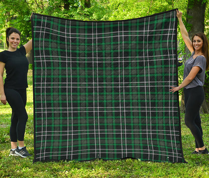 Green Black And White Tartan Print Quilt