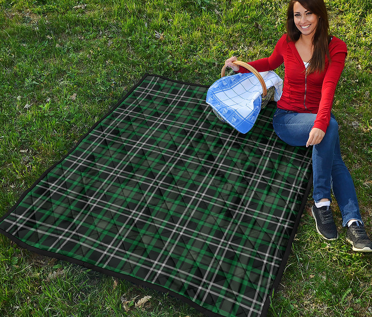 Green Black And White Tartan Print Quilt
