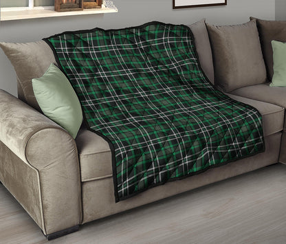 Green Black And White Tartan Print Quilt