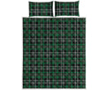 Green Black And White Tartan Print Quilt Bed Set