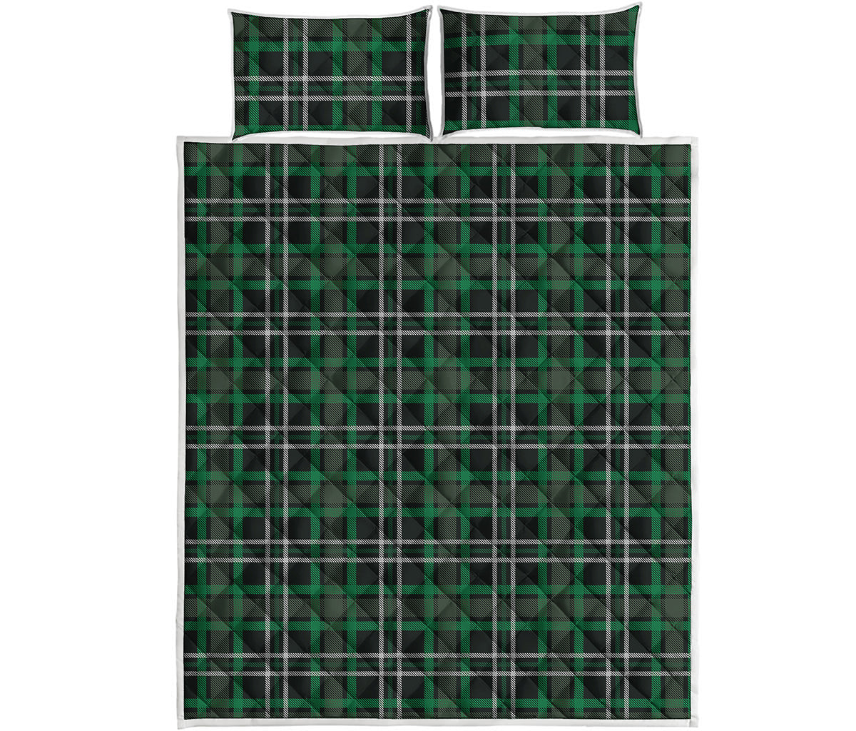 Green Black And White Tartan Print Quilt Bed Set
