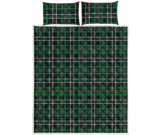 Green Black And White Tartan Print Quilt Bed Set