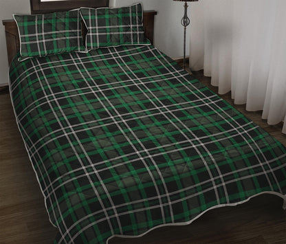 Green Black And White Tartan Print Quilt Bed Set